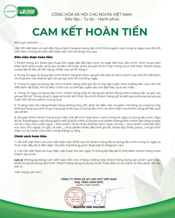 Cam Kết Hoàn Tiền Wellness By Life Gift Việt Nam - 1Store.vn
