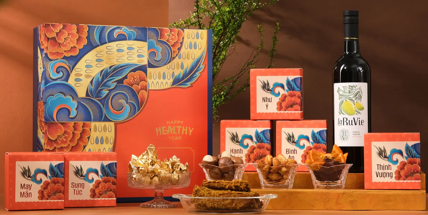 Hộp Quà Tết Happy Nuts 2024 - Hoàng Long Thịnh Vượng 3 (kèm Túi) - Droppii Mall