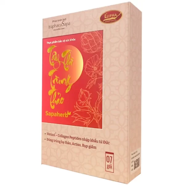 Góc phải hộp Tây Thi Trùng Thảo Sapaherb hộp 7 gói chính hãng giá tốt - Elipha - Traphaco Sapa - Vitafood - 1Store.vn