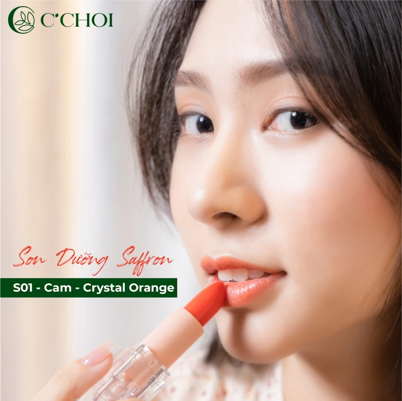 Ảnh Mẫu Son Dưỡng Saffron Màu S01 Crystal Orange Cam Pha Lê – Son Dưỡng Môi Nghệ Tây C'choi - Punar - 1store.vn