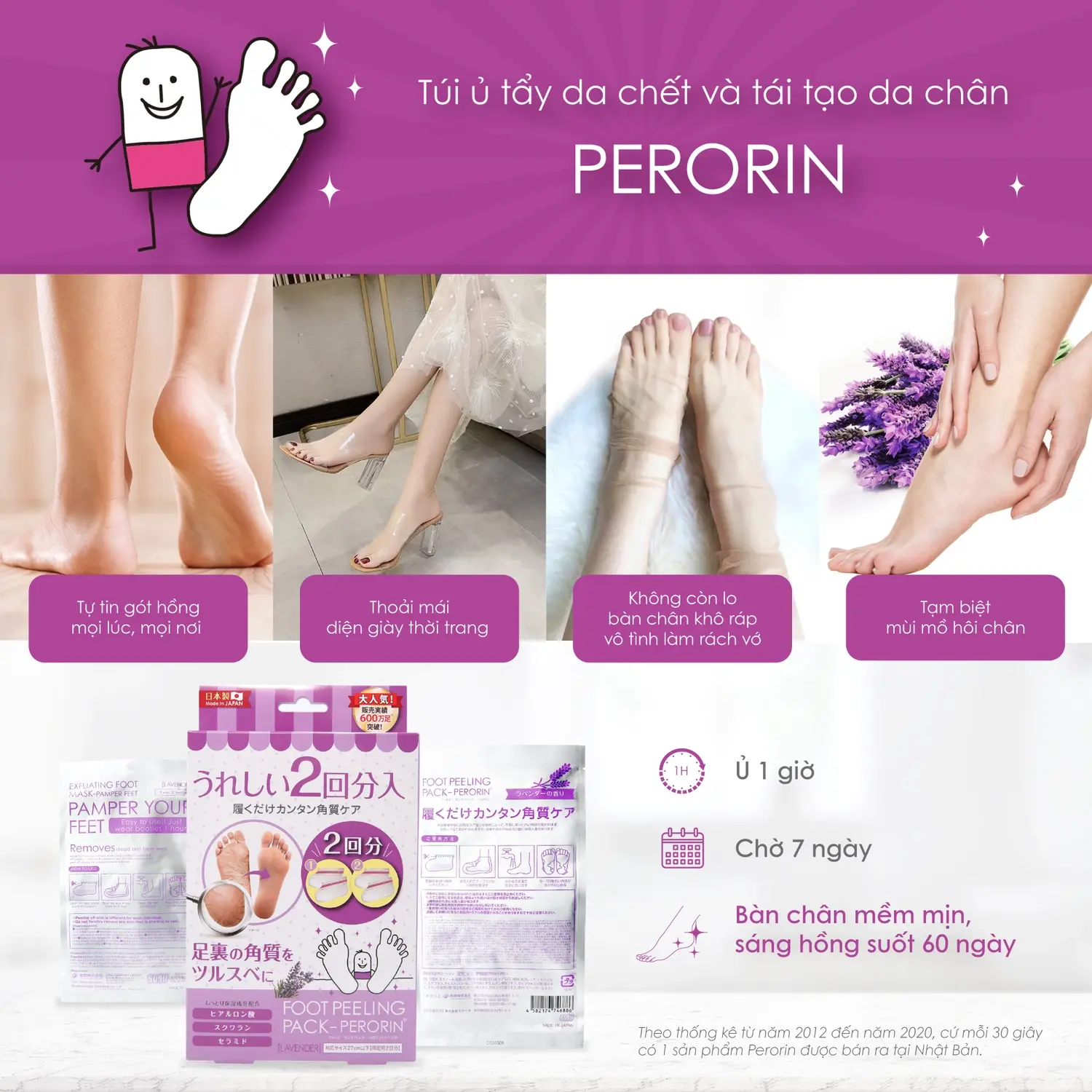 Foot Peeling Pack Perorin hương Lavender chính hãng giá rẻ bàn chân sáng mịn láng hồng suốt 60 ngày - 1store.vn