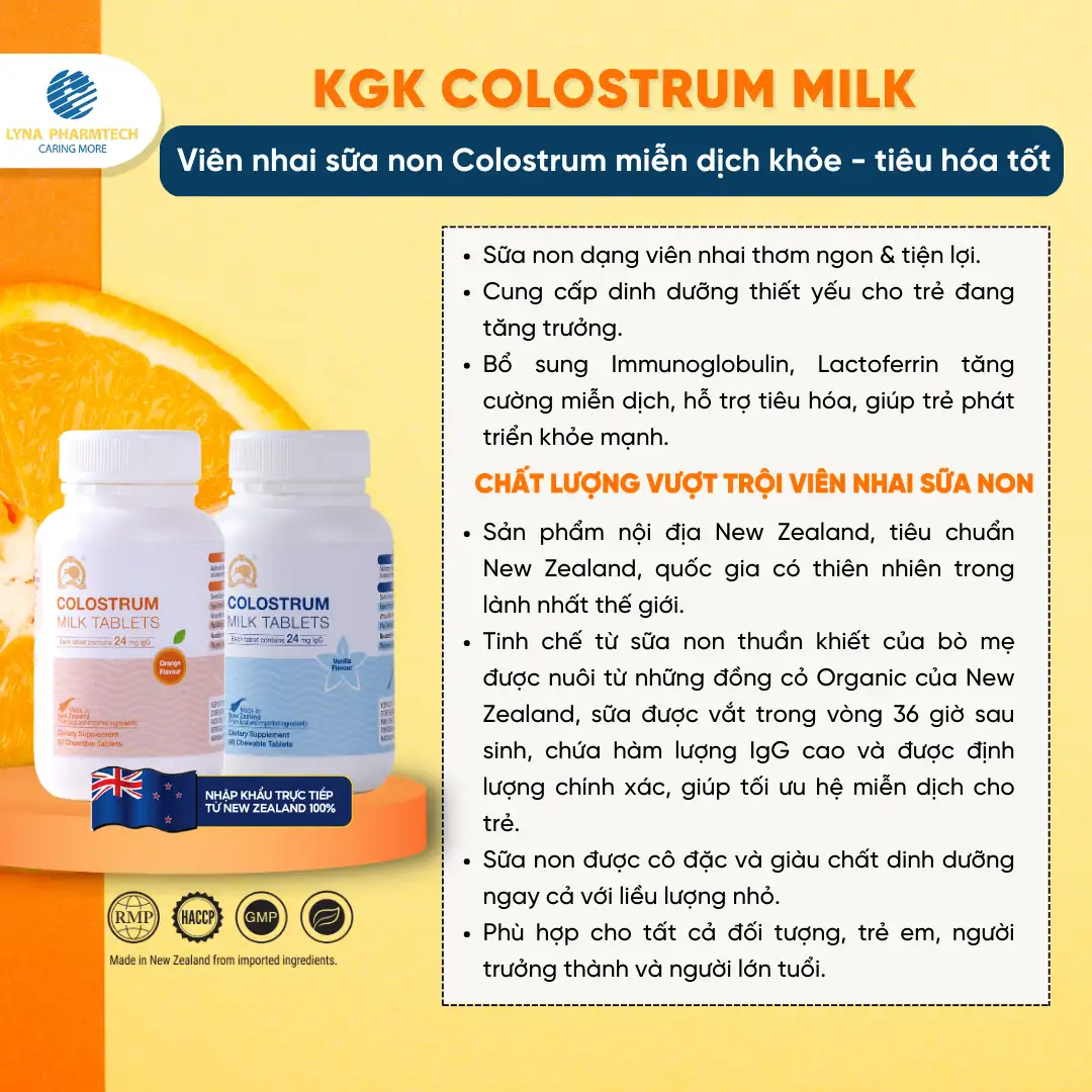 Kgk Colostrum Milk - Viên Nhai Sữa Non Colostrum Miễn Dịch Khỏe - Tiêu Hóa Tốt