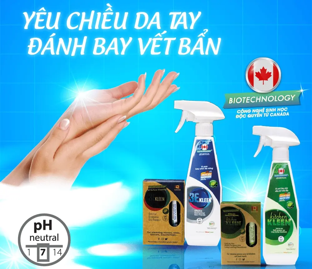 Thương hiệu Kleen - Công nghệ sinh học độc quyền từ Canada - công thức vi sinh, thành phần thiên nhiên, an toàn lành tính cho da, thân thiện với môi trường - 1Store.vn