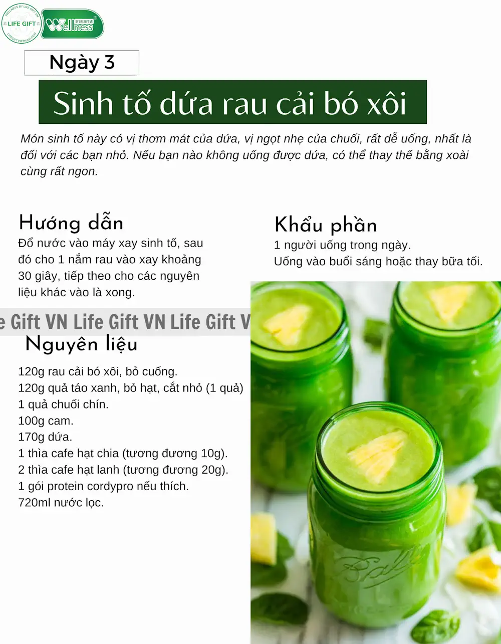 Ngày 3 - Sinh Tố Dứa Rau Cải Bó Xôi Cordypro - 1store.vn