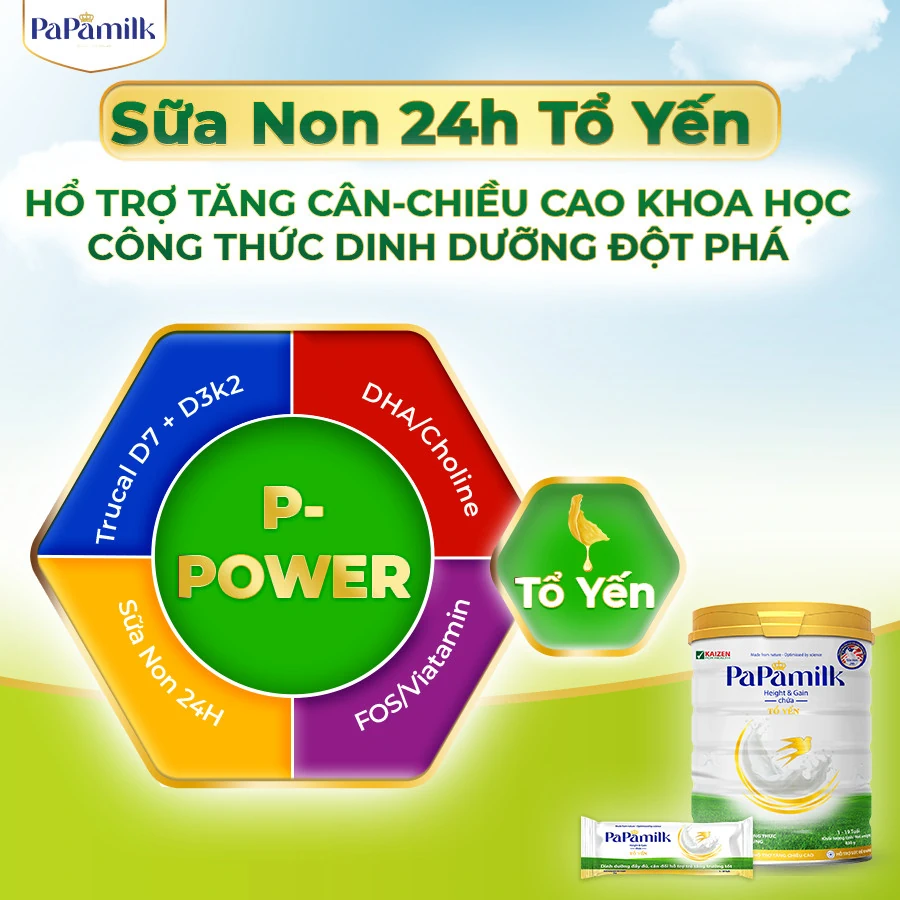 Sữa Non 24h Tổ Yến Papamilk Height & Gain - Vkaizen - 1store.vn