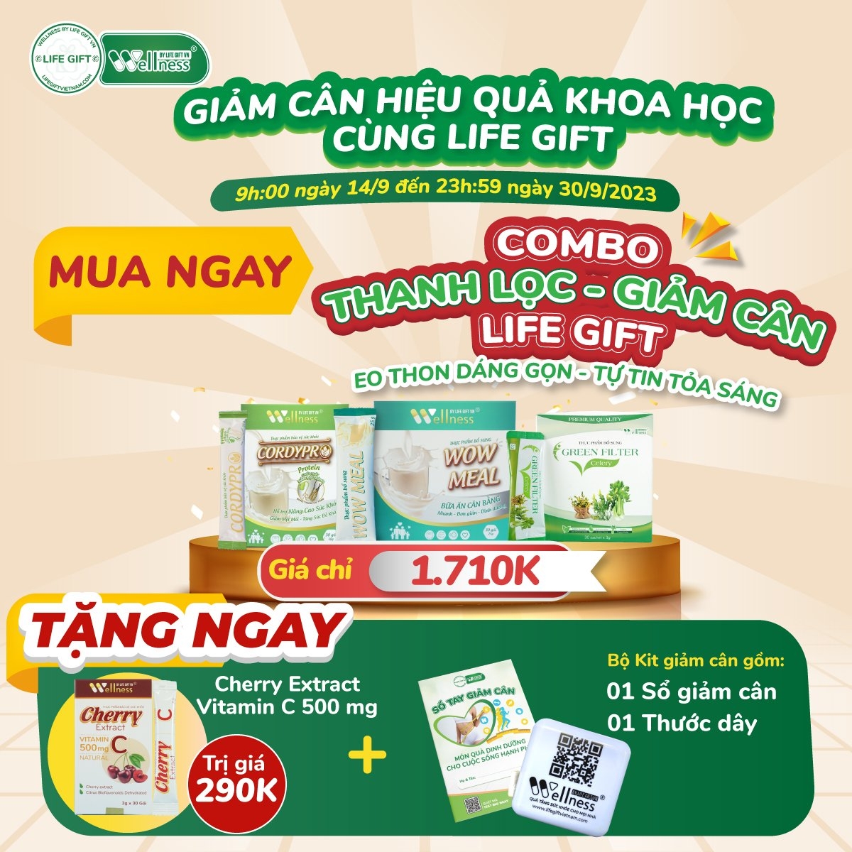 Mua Combo Thanh Lọc – Giảm Cân Life Gift Tặng Ngay 1 Hộp Cherry Extract Vitamin C Kèm Bộ Kit Hỗ Trợ Giảm Cân