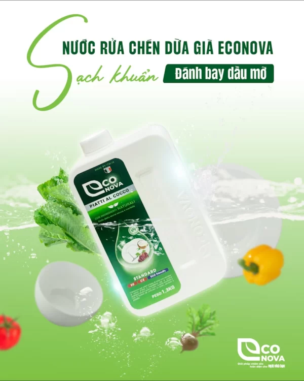 Nước Rửa Chén Thảo Mộc Dừa Già Econova Piatti Al Cocco Sạch Khuẩn đánh Bay Dầu Mỡ - Phú Thái - 1Store.vn