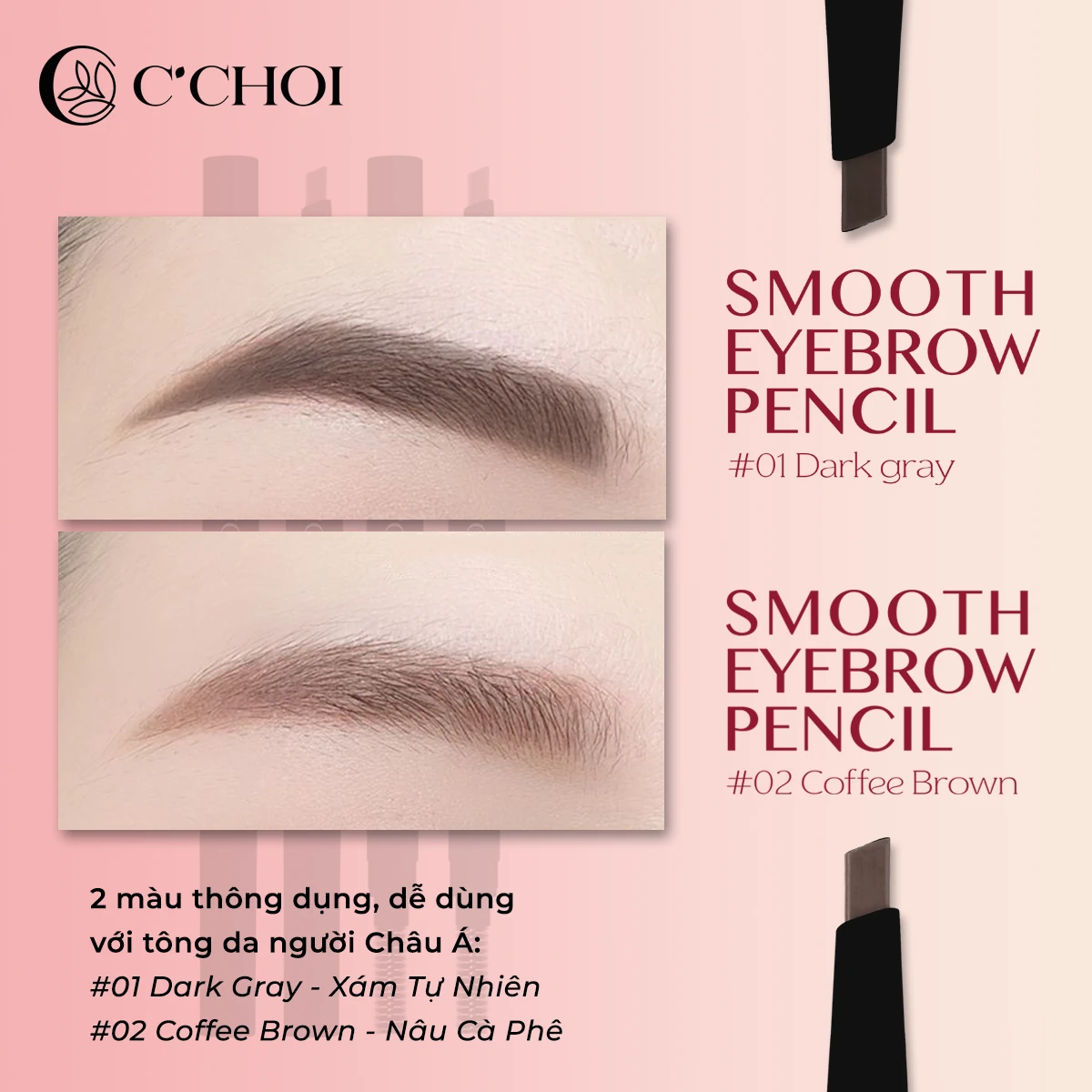 2 Màu Chì Kẻ Mày C'choi - Smooth Eyebrow Pencil - Punar - 1store.vn