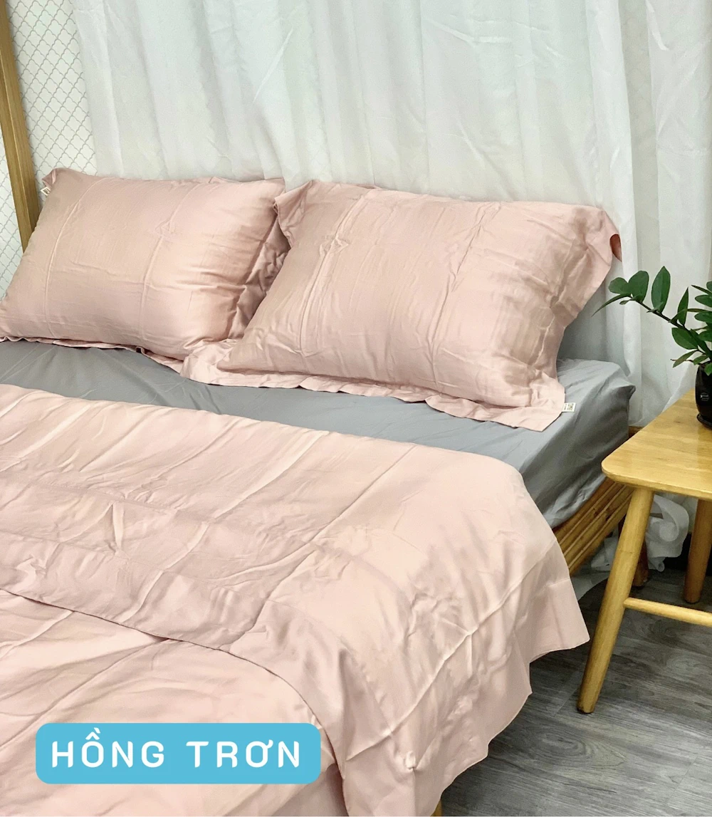 Combo Vỏ Mền Và Vỏ Gối Tencel 60s Mẫu Hồng Trơn - Tân Phát - 1store.vn