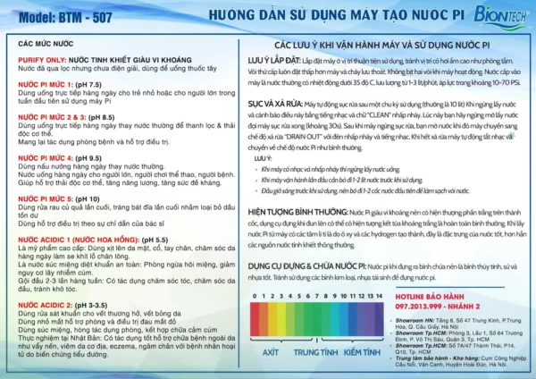 Hướng Dẫn Sử Dụng Máy Tạo Nước Pi Biontech Btm-507 - 1Store.vn