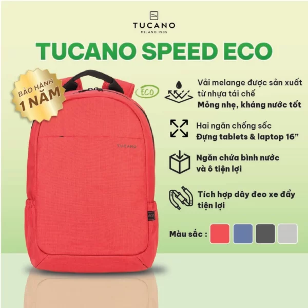 Balo Tái Chế Tucano Speed Eco Macbook Pro 16'' - Màu đỏ - 1Store.vn
