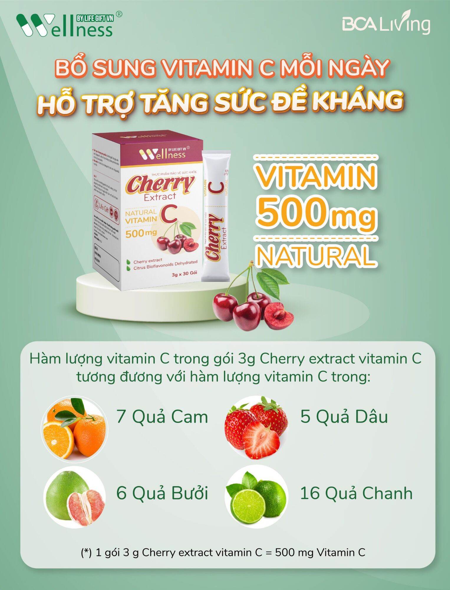 Thực phẩm bảo vệ sức khỏe Cherry Extract VitaminC cung cấp hàm lượng vitamin C cao, giúp tăng sức đề kháng - 1store.vn