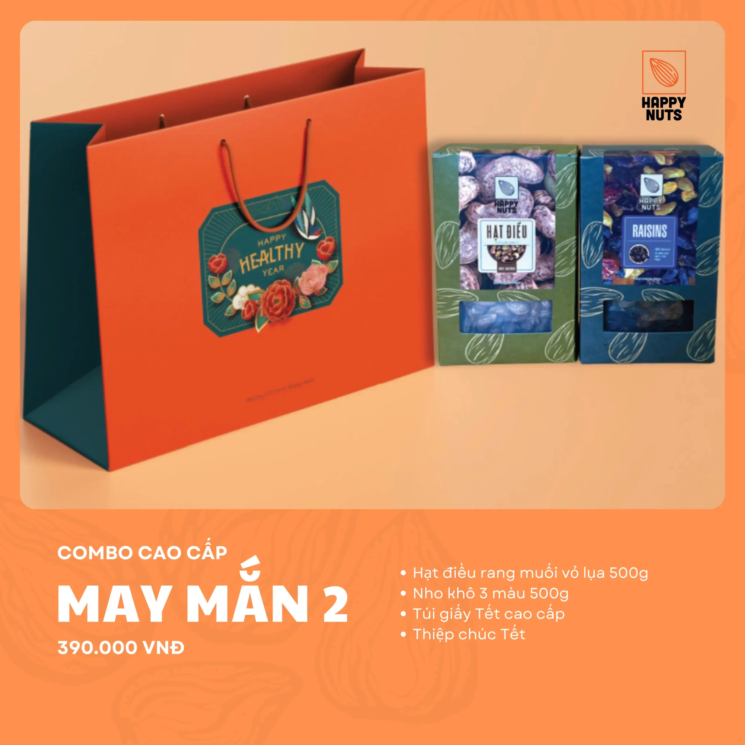 Hộp Quà Tết 2024 Happy Nuts - Combo May Mắn 2 (kèm Túi) - Droppii Mall