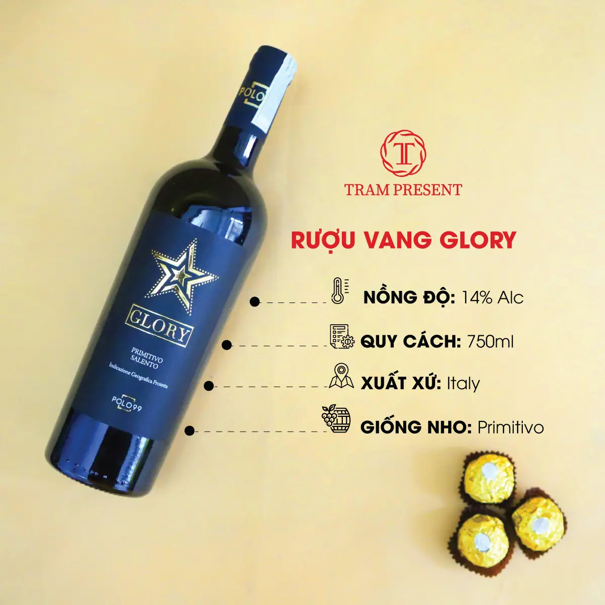 Thông Tin Rượu Vang Polo 99 Glory Primitivo Igp Salento 75cl
