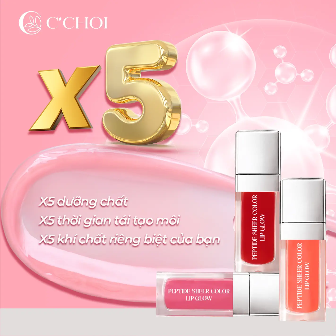 X5 - Công Dụng X5 Từ Son Dưỡng Bóng C'choi - Peptide Sheer Color Lip Glow - Droppii Mall