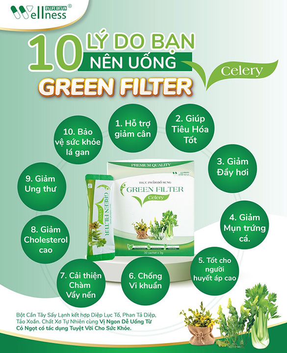 10 lý do bạn nên dùng Thực Phẩm Bổ Sung Bột Cần Tây Sấy Lạnh Diệp Lục Green Filter Celery - 1store.vn