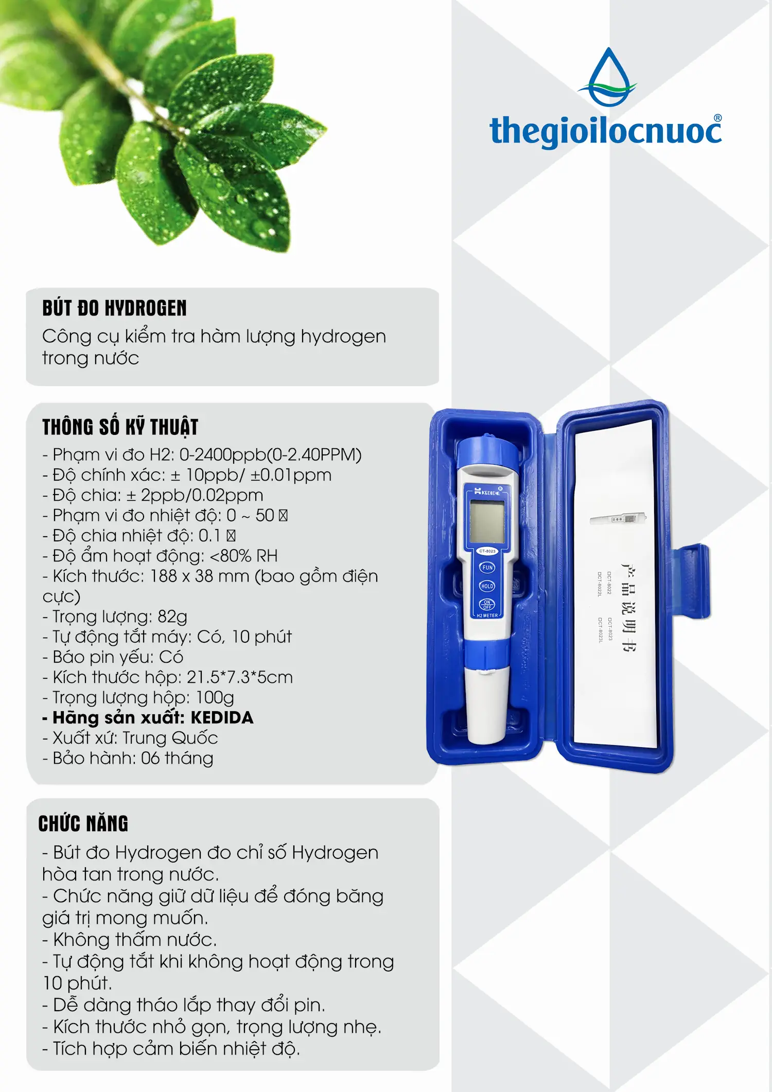 Thông Tin Bút đo Hydrogen Kedida