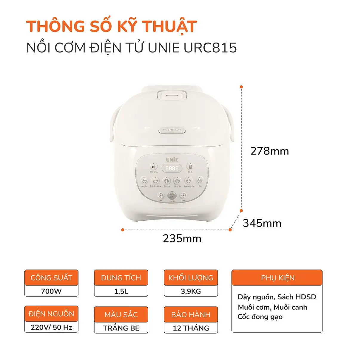 Nồi cơm điện lòng gốm tự nhiên UNIE URC815