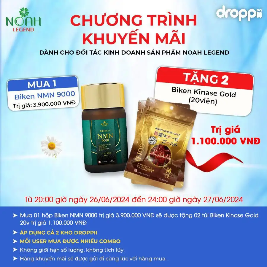 Tặng 2 Thực phẩm Bảo vệ sức khỏe Biken Kinase Gold (20 viên/ gói) [Mua 1 Thực phẩm Bảo vệ sức khỏe Biken NMN 9000]
